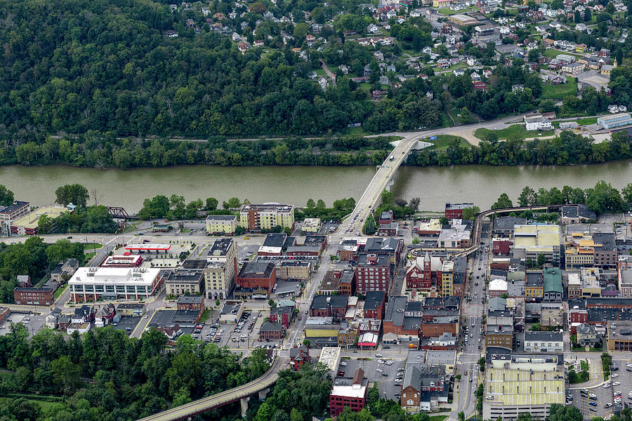 Aerial downtown Morgantown bridge to Westover  Photograph by Dan Friend