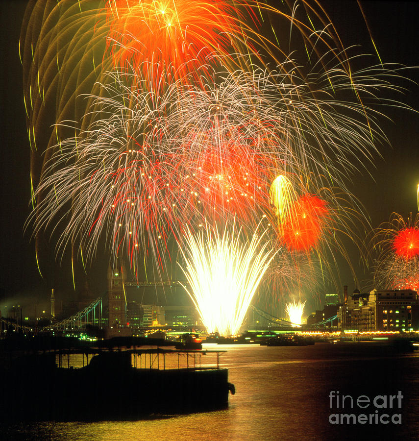 Aerial Firework Display Over Tower Bridge Photograph by Francoise Sauze/science Photo Library