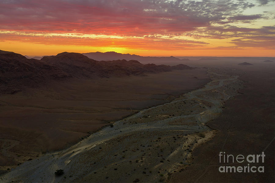 Desert Photograph - Aerial Namibian Desert Dry Riverbed Sunset by Mike Reid