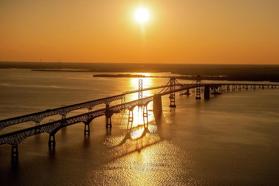 Aerial Of Bay Bridge At Sunset Photograph by Edwin Remsberg - Fine Art ...