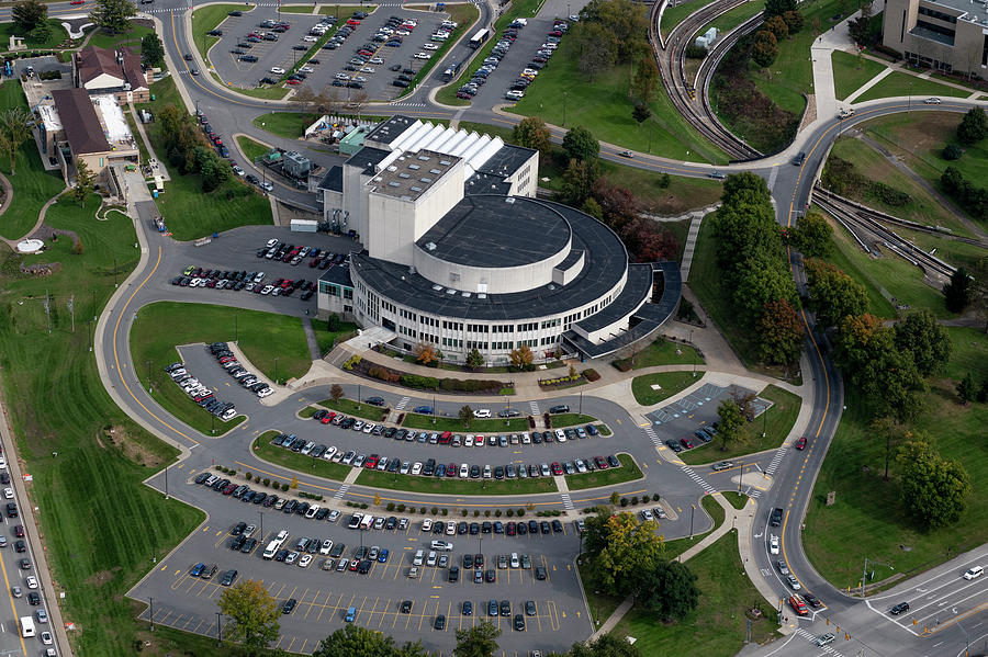 West Virginia University Photograph - Aerial of Creative Art Center and parking lot by Dan Friend