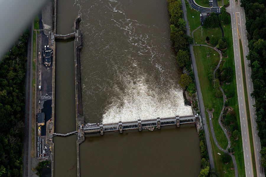 Aerial of lock and dam Morgantown West Virginia Photograph by Dan Friend