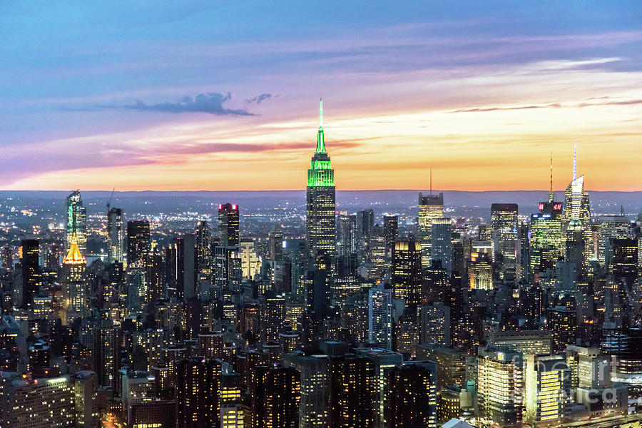 Aerial of Manhattan skyline at dusk, New York city Photograph by Matteo Colombo