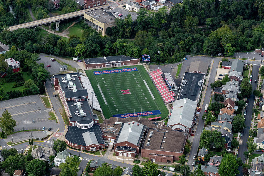 Aerial of MHS football field and school Photograph by Dan Friend