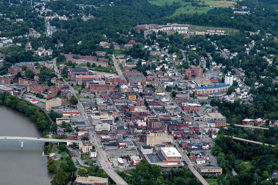 Aerial of Morgantown West Virginia showing bridge Photograph by Dan Friend