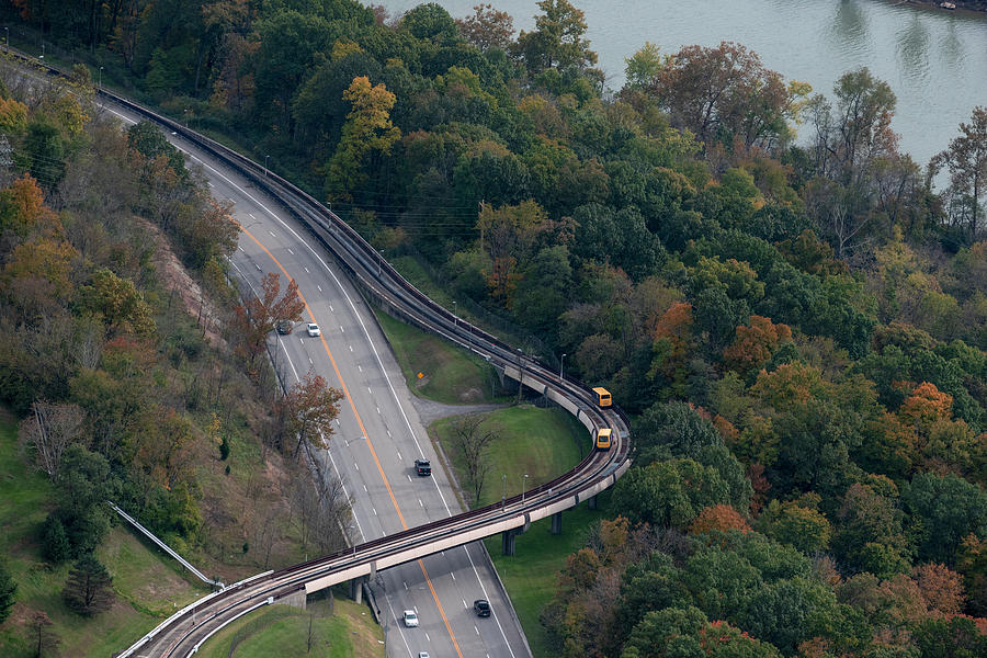 West Virginia University Photograph - Aerial of PRT and PRT cars by Dan Friend