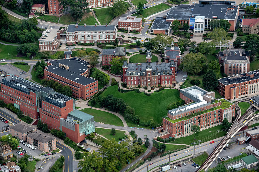 Aerial of Woodburn Hall surrounding buildings downtown campus area and PRT Photograph by Dan Friend