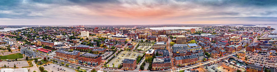 Aerial panorama of downtown Portland, Maine Photograph by Mihai Andritoiu
