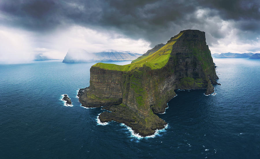 Aerial panorama of massive cliffs of Kalsoy on Faroe Islands Photograph ...