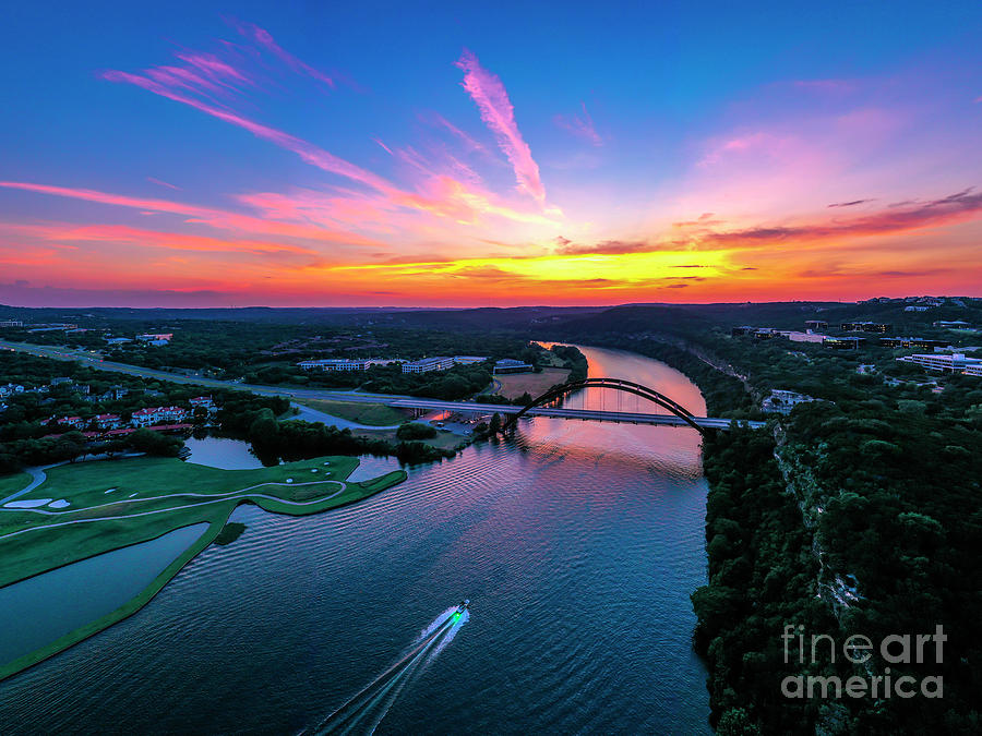 360 Bridge Photograph - Aerial Panorama Sunset over the 360 Bridge  by Dan Herron