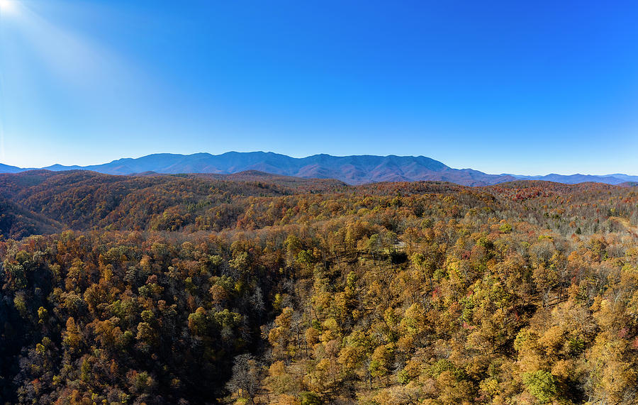 aerial panorama view of western north carolina mountains during the Fall Photograph by Rod Gimenez