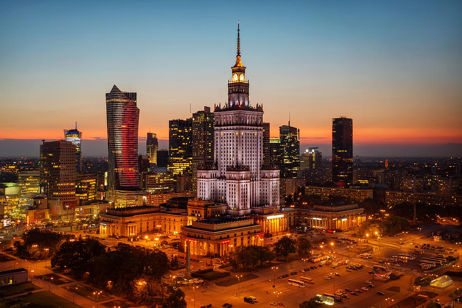 Aerial photo of the Palace of Culture and Science in Warsaw P ...