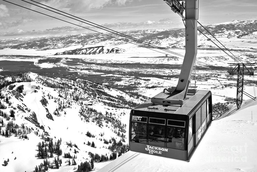 Aerial Tram At Jackson Hole Black And White Photograph by Adam Jewell