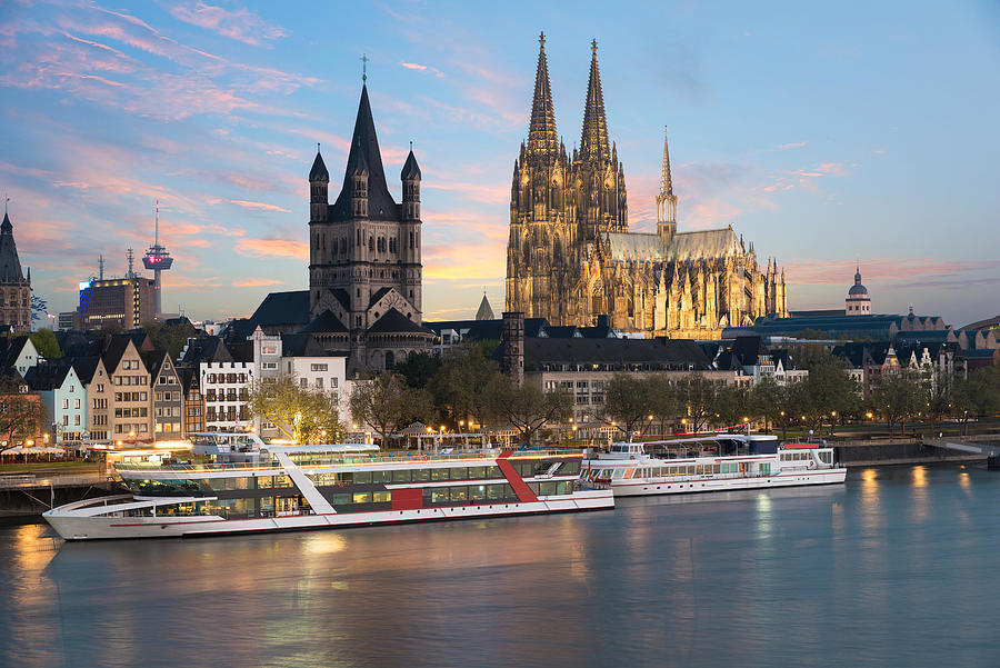 Architecture Photograph - Aerial View Cologne Over The Rhine by Prasit Rodphan