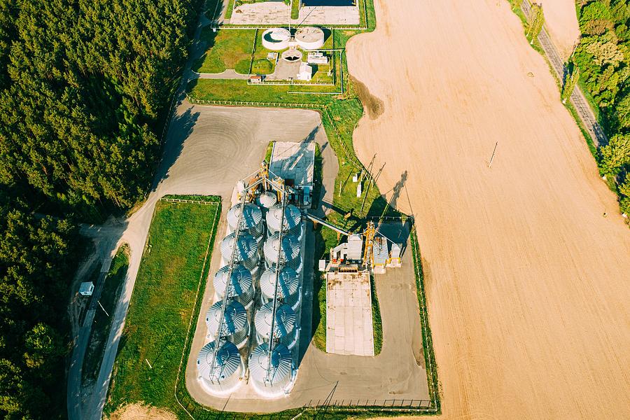 Cereal Photograph - Aerial View Modern Granary by Ryhor Bruyeu