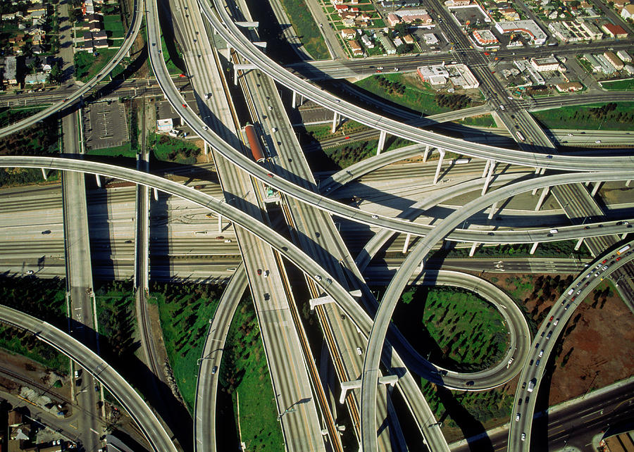 Aerial View Of A Freeway Interchange, La by Chad Ehlers