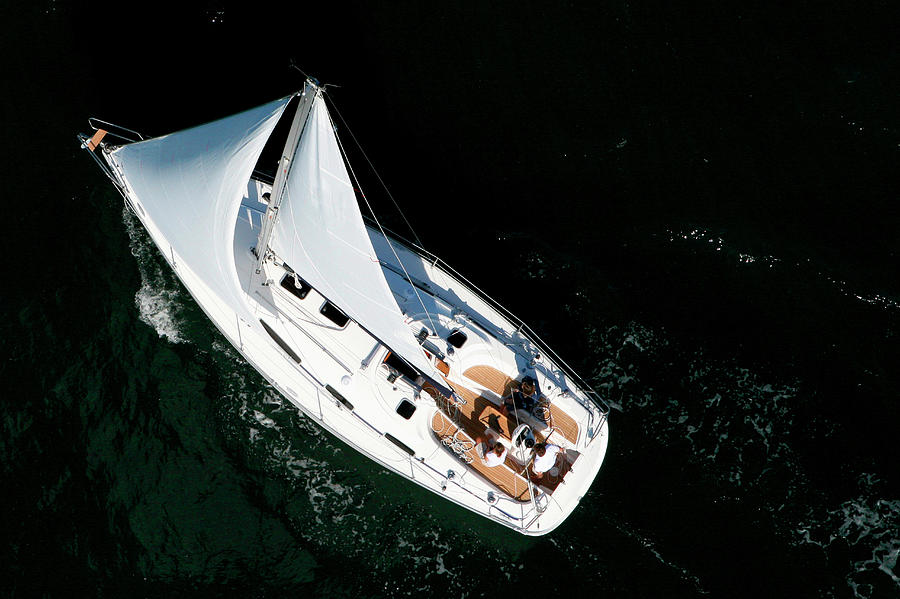 Aerial View Of A Sailing Yacht Cruising Photograph by Christophe Launay