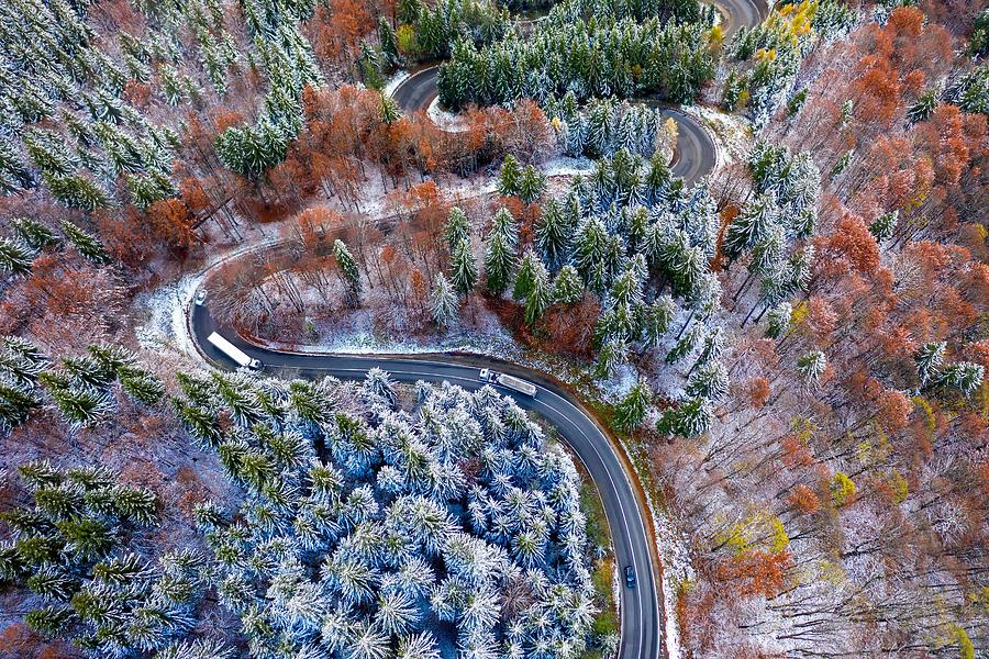 Transportation Photograph - Aerial View Of A Winding Mountain Road by Daniel Chetroni