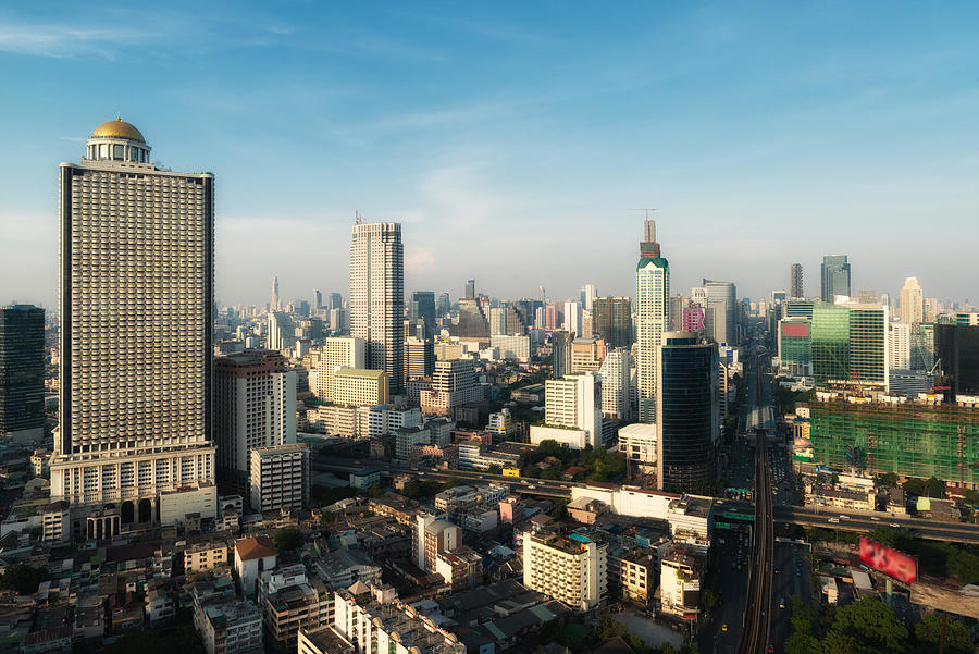 Landscape Photograph - Aerial View Of Bangkok Modern Office by Prasit Rodphan