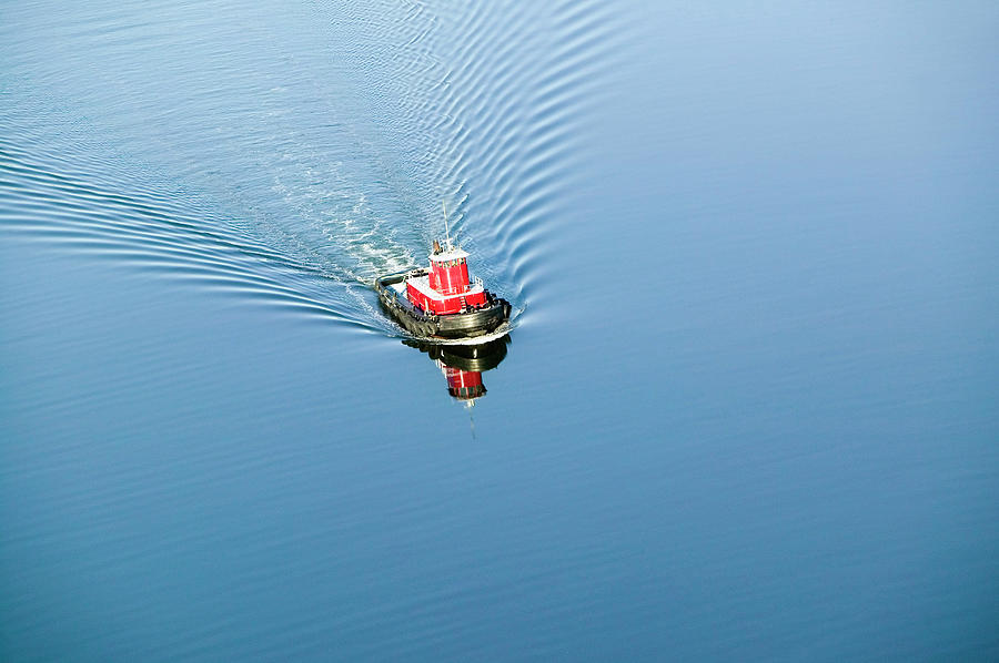Aerial View Of Bright Red Tug Boat In Photograph by Visionsofamerica/joe Sohm