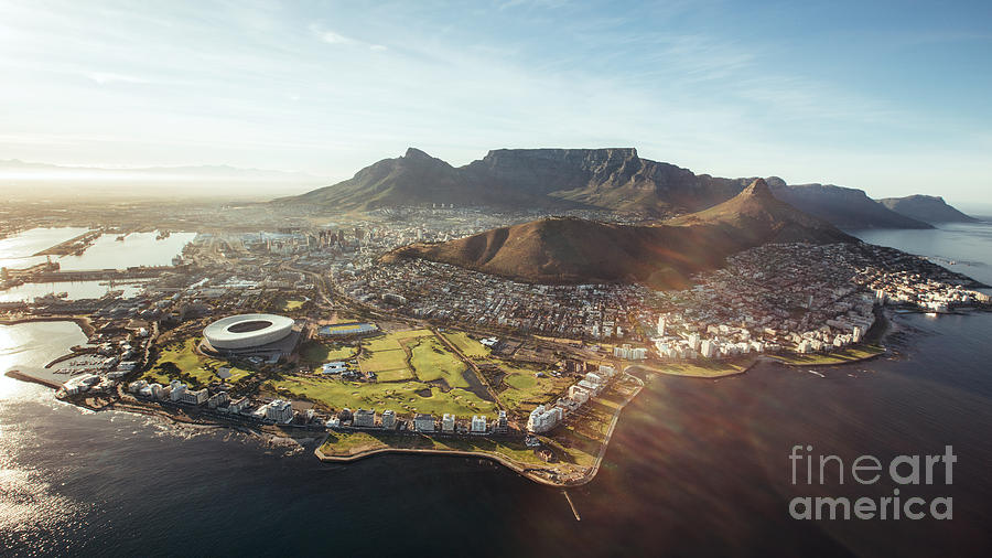 Flare Photograph - Aerial View Of Cape Town With Cape Town by Jacob Lund Flare Photograph - Aerial View Of Cape Town With Cape Town by Jacob Lund