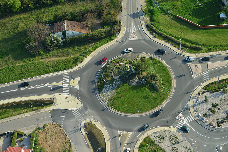 Aerial View Of Cars And A Roundabout Photograph by Sami Sarkis