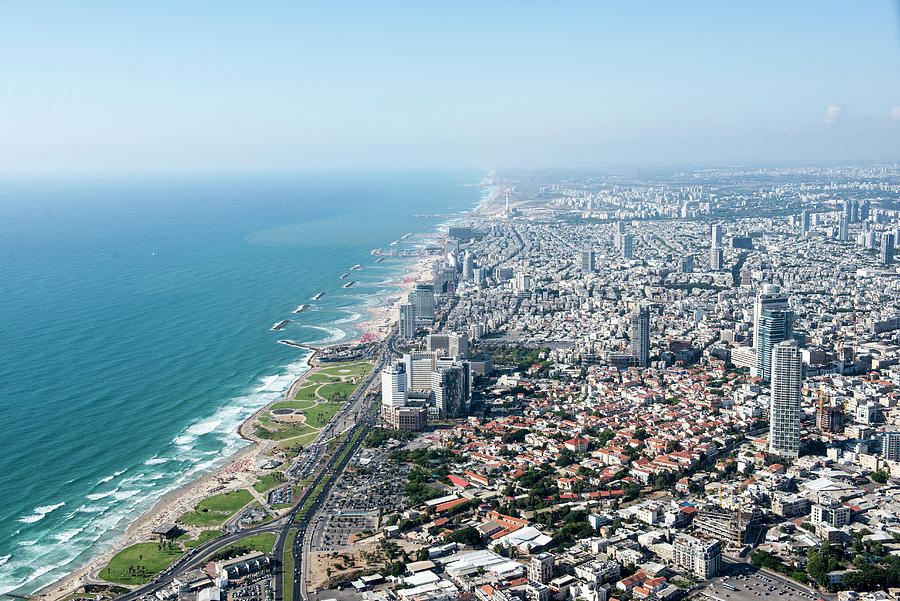 Nature Digital Art - Aerial View Of Coastline And City, Tel Aviv, Israel by Photostock-israel