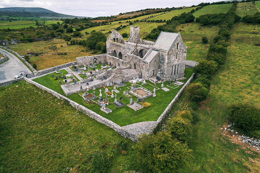 Aerial view of Corcomroe Abbey ruins and its cemetery Photograph by ...