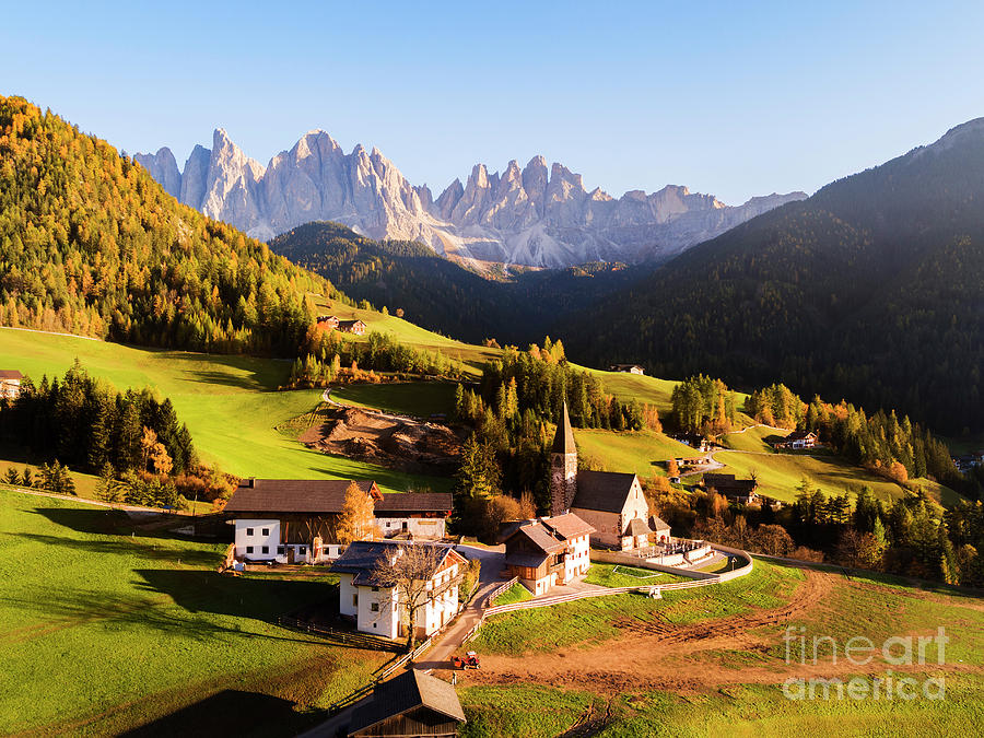 Aerial view of famous town in autumn, Dolomites, Italy Photograph by Matteo Colombo