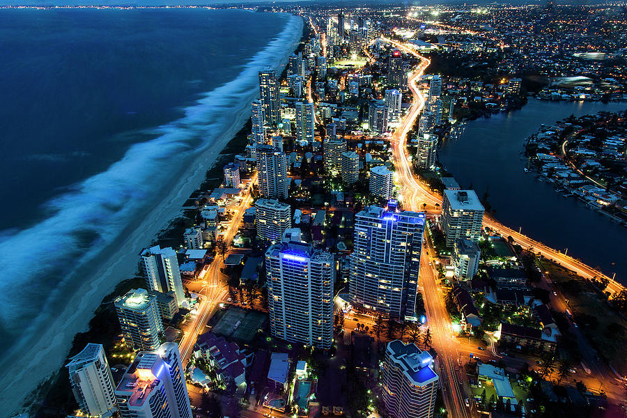 Aerial View Of Gold Coast At Night Photograph by Nick