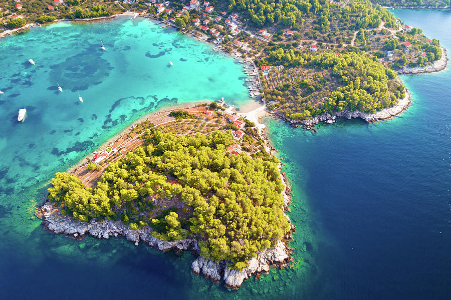 Aerial view of Gradina bay on island Korcula Photograph by Brch Photography