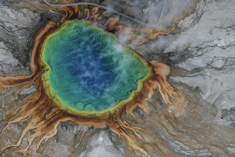 Aerial view of Grand prismatic spring in yellowstone, USA by Suranga Weeratunga Aerial view of Grand prismatic spring in yellowstone, USA by Suranga Weeratunga