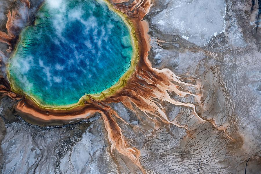Yellowstone National Park Photograph - Aerial View Of Grand Prismatic Spring by Suranga Weeratuna