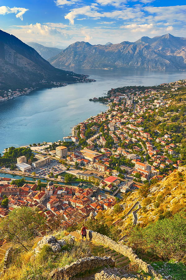 Architecture Photograph - Aerial View Of Kotor Old Town, Bay by Jan Wlodarczyk
