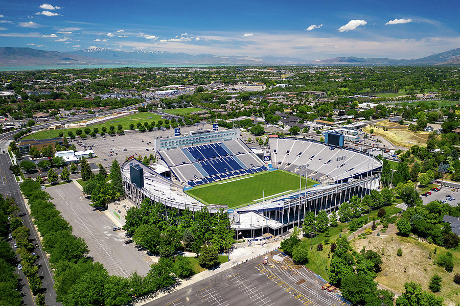 Aerial view of Lavell Edwards Stadium Photograph by Dave Koch