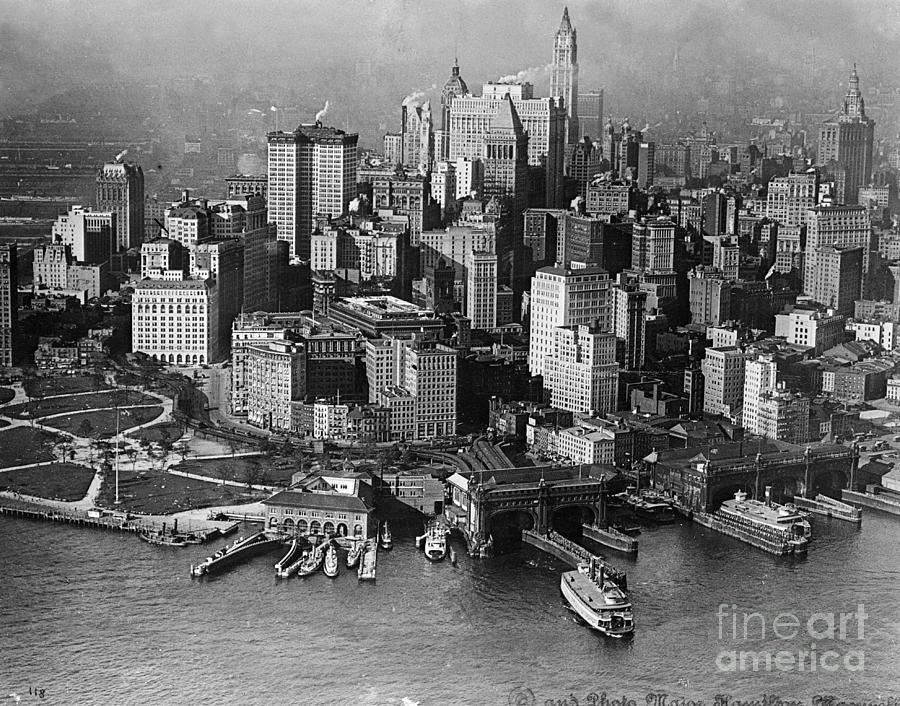 Architecture Photograph - Aerial View Of Lower New York & Battery by Bettmann