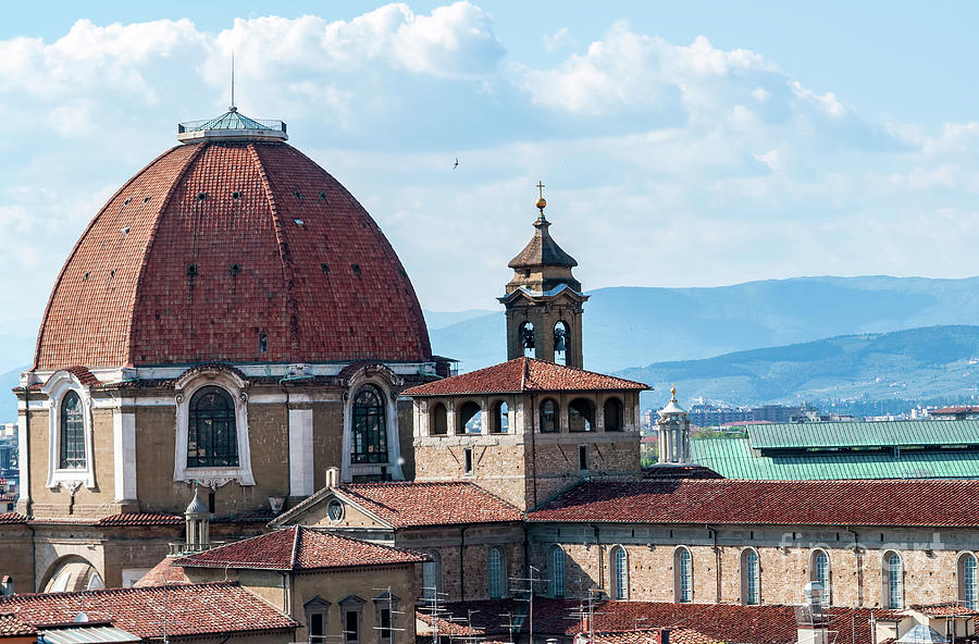 Architecture Photograph - Aerial view of Medici Chapels dome - Florence, Italy by Ulysse Pixel