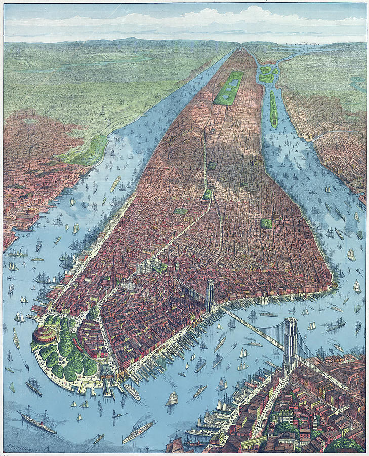 Old Map Aerial View Of New York City 1879 Photograph By Dusty Maps Fine Art America 5723