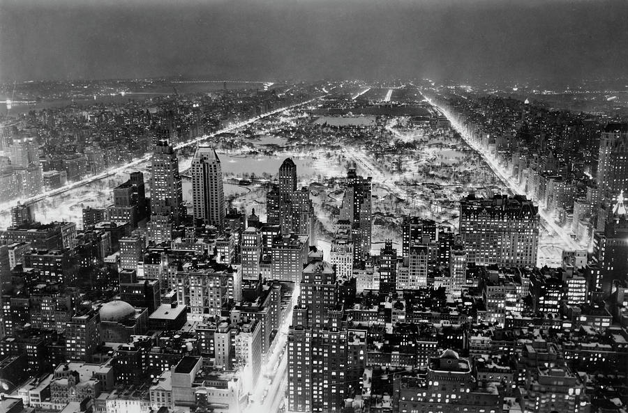 Vintage Digital Art - Aerial View Of New York City, At Night by Print Collection