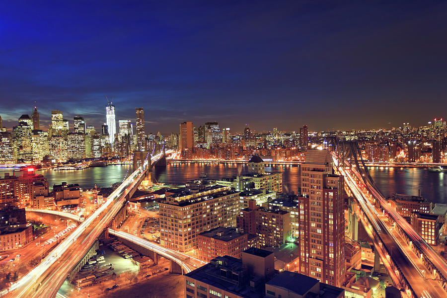 Aerial View Of New York City By Night Photograph by Pawel.gaul - Fine ...