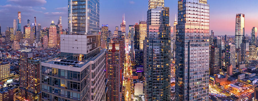 Aerial view of New York City skyscrapers at dusk Photograph by Mihai Andritoiu