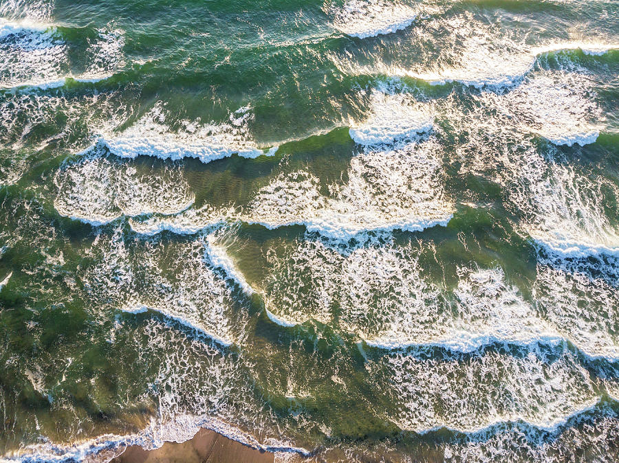 Nature Photograph - Aerial View Of Ocean Waves Crashing On Beach. by Cavan Images