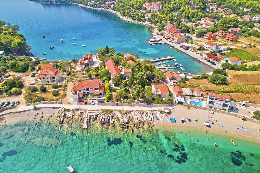 Aerial view of Prizba beach on island Korcula Photograph by Brch Photography