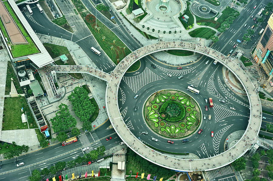 Architecture Photograph - Aerial View Of Shaghai Traffic by Ixefra