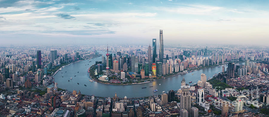 Aerial View Of Shanghai Skyline At Dusk Photograph by Steven Han