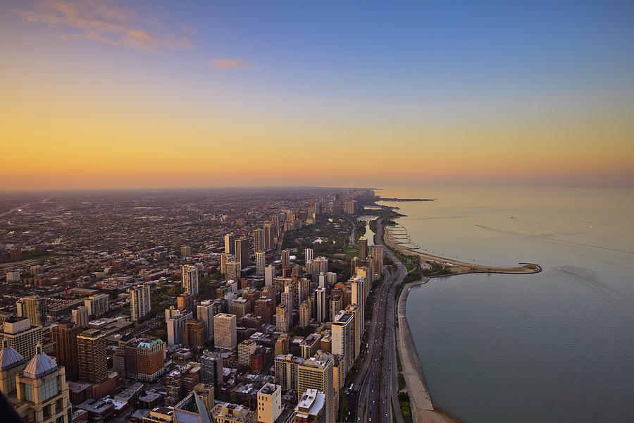 Aerial View Of Sunset On Chicagos North Photograph by Brian Eden
