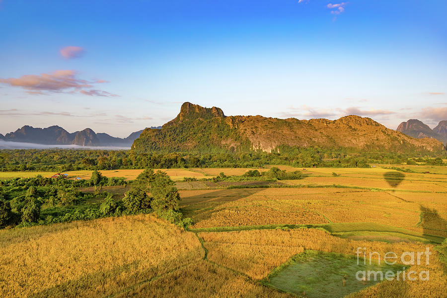 Aerial View Of The Fields And Mountain. Beautiful Landscape. Lao Photograph
