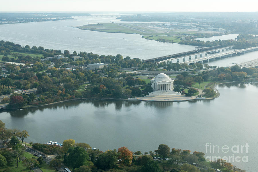 Aerial view of the Jefferson Memorial, Potomac River and Tidal B Photograph by William Kuta