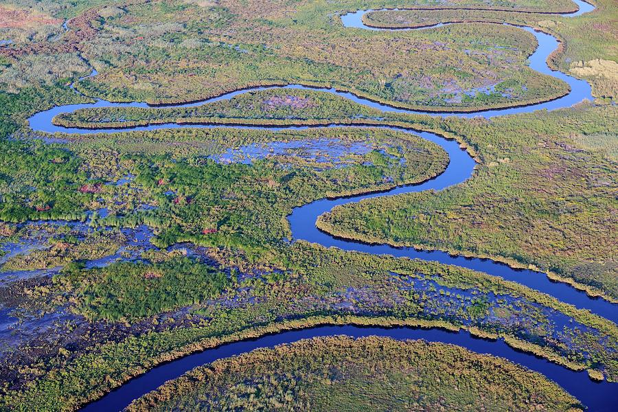 Aerial View Of The Okavango Delta With Meandering Channels Photograph ...