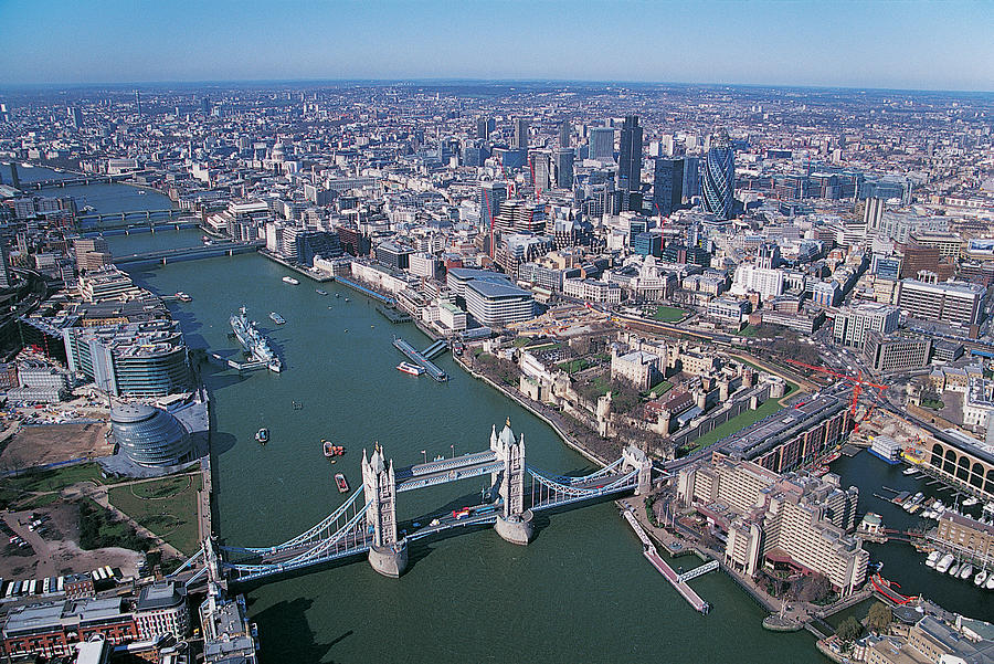 Tower Of London Photograph - Aerial View Of The River Thames And The by Andrew Holt